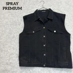 【スプレイ】袖なしGジャン　ノースリーブデニム　黒　ゆったり