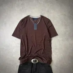 00s Y2K グランジ ボーダーVネックTシャツ アーカイブ 茶 cboy Mのサムネイル
