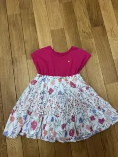 キッズ用ピンク花柄フリルワンピース