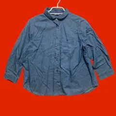 スタジオクリップ　薄手デニム風長袖シャツ　ブルー　青　L ゆったりめ