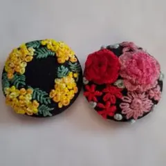 花柄刺繍ブローチ 2個セット