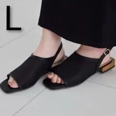 新品 しまむら yumi シアーサンダル 木目調ヒール ブラック Lのサムネイル