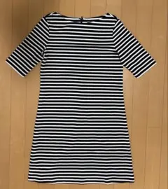 ユニクロ リップルボーダーワンピース Mサイズ ネイビー