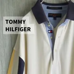 稀少 90s 古着 トミーヒルフィガー ポロシャツ 紺 黄 白 フラッグロゴ
