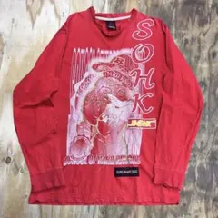 90s SOHK ロンT 長袖 Tシャツ レッド ラメプリント B-boy