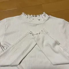 最終値下げ　フリルネックリブロンT オフ白　 Lサイズ
