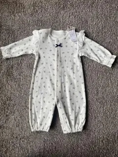 【新品/未使用品】ブルーフラワープリントロンパース 70cm 綿100%