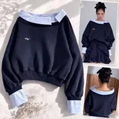 【韓国買付】オフショルダーレイヤースタイルスウェット