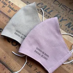 ハンドメイド布マスク★9711 大人用 綿麻 薄いベージュ ダンガリー ピンク