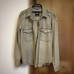 ZARA ダメージ加工 グレー デニムジャケット Lサイズ