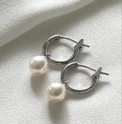 あこや真珠 フープ ピアス 6mm 本真珠 パール シルバー フォーマル
