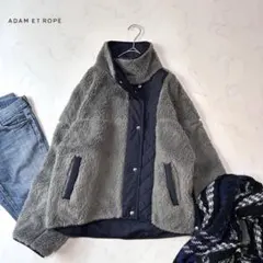 美品アダムエロペ 2WAYリバーシブル ボアジャケット ワイド カーキ×ネイビー