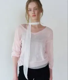 LETTERA V-Neck Linen Half Knit Pink