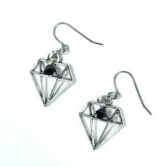 黒◇ダイヤチャーム&スワロフスキーのピアス◇カラー変更可能