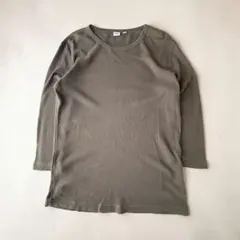 ユニクロ サーマルカットソー 七分袖 オリーブ メンズ XL ワッフルカットソーのサムネイル