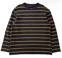 【配色◎/OLD UNIQLO】ロンT 長袖 ボーダー 綿100% 紺×黄 XL