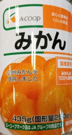 エーコープ　みかん缶　４３５g×６缶　国産温州みかん使用　安全・安心のサムネイル