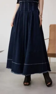 AZUL by moussy ジップアップフリンジデニムスカート　ハイウエスト