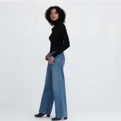 UNIQLO BLUE バギージーンズ　裾カット　フリンジ加工