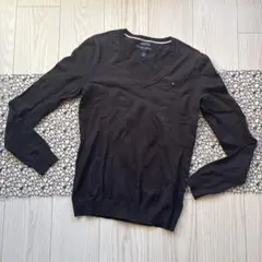 TOMMY HILFIGER トミーヒルフィガー Vネック ニット ブラック S