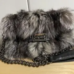 グレー系 ふわふわ ファーバッグ チェーンショルダーバッグ