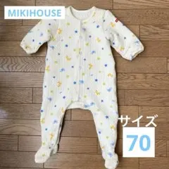 ミキハウス ホットビスケッツロンパース 70キルティング足付き動物柄カバーオール