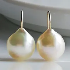 9.1mm　あこや真珠　ひと粒フックピアス　K14GF　パールピアス　本真珠
