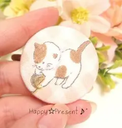 再販！イタズラ猫の可愛いチェック柄くるみボタンのヘアゴム❤️✨ピンク 送料無料