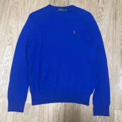 ラルフローレン　ブルー　青　ウール100 薄手ニット　Ｌサイズ相当