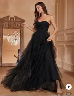 ブラック チュール ロングドレス XS ウェディング