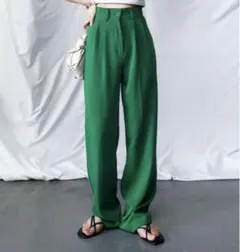 me+em select 太ベルトハイウエストカラータックスラックス