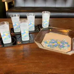 トレー付角大皿タンブラーセット 花柄 上品 加賀友禅 和柄 一口ビールグラス