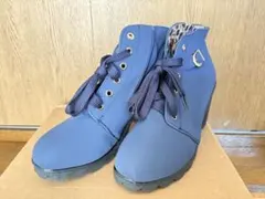 ネイビー レースアップブーツ 合成皮革