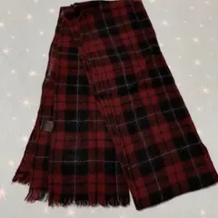 Villain 赤黒チェック マフラー ウール100%