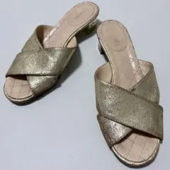 プラダ サンダル PRADA ミュール 36 1/2 蔦サンダル ゴールド 金色