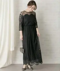 troisiemeCHACO ドットチュール×パネルレースドレス