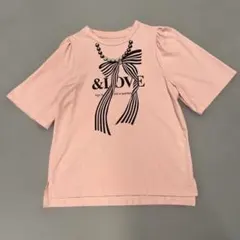 &LOVE 半袖Tシャツ リボン パール装飾 ピンクのサムネイル