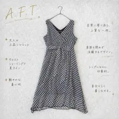 R3794【A.F.T】ドット柄シフォンワンピース スタイルアップ 上品 黒白のサムネイル