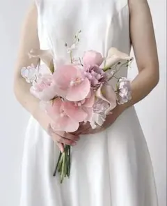 アーティフィシャルフラワーブーケ　淡ピンク　韓国　胡蝶蘭　前撮り　ウェディング