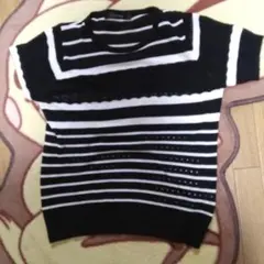 ストライプ 半袖ニット M ブラック・ホワイト 251