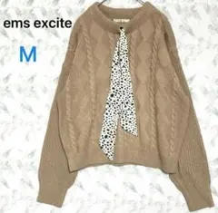 エムズエキサイトドットスカーフ付 ケーブルニット トップス（M）レトロ感