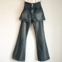 SPRAY PREMIUM スカートレイヤーデニム フレアパンツ 美脚