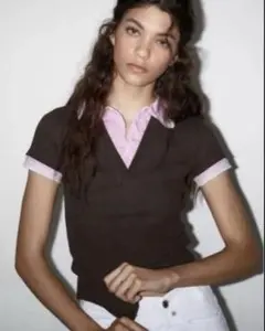 ZARA リブニット　半袖トップス