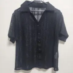 ブラック 半袖ニットシャツ Fサイズ