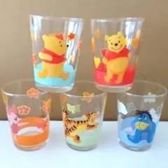 くまのプーさんと仲間たちのかわいいミニグラス 　ガラスコップ　5個セット　美品