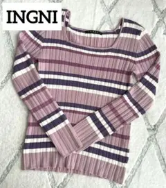 ◆INGNI/イング◆長袖 リブ ニット トップス◆ボーダー♡紫♡ピンク♡M