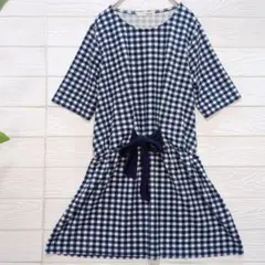 美品✨ シューラルー ミニワンピース チュニック ギンガムチェック ブルー Mのサムネイル
