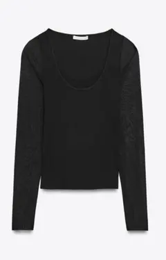 完売商品　ZARA シースルー　長袖トップス　セミシースルーコンビTシャツ　今期