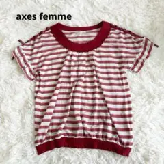 アクシーズファム　 赤白ストライプ 半袖Tシャツ　リボンフリル　Mのサムネイル