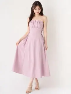 SHEIN 無地 ウエストフィット 斜めプラケット ロングドレス ピンク S